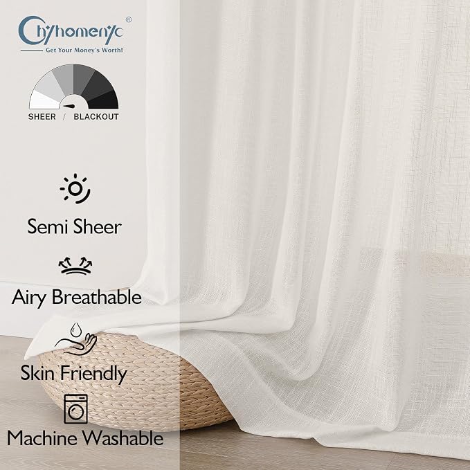 Chyhomenyc Ivory Semi Sheer Curtains 96 Inches Long 2 Panels - Image 2