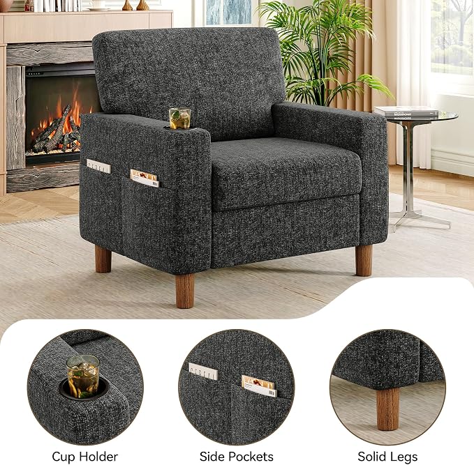 Mid Century Modern Accent Chair, Chenille Comfy Living Room Arm Chairs - Image 4