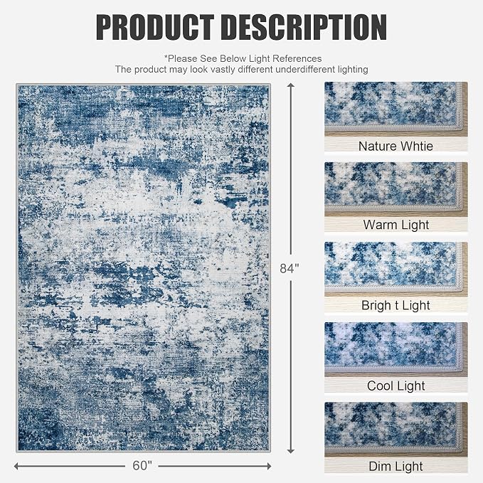 5x7 Area Rug Living Room Rug: Washable Modern Abstract Soft Thin Rug Indoor - Image 2