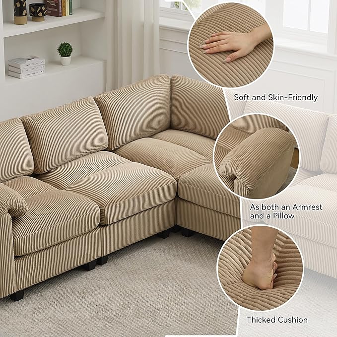 87'' V-Shaped Sectional Sofa Couch, 5-Seater Modular Couches - Image 3