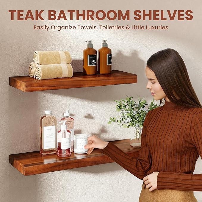 32 Inch Teak Floating Shelves Set of 2 - Image 6