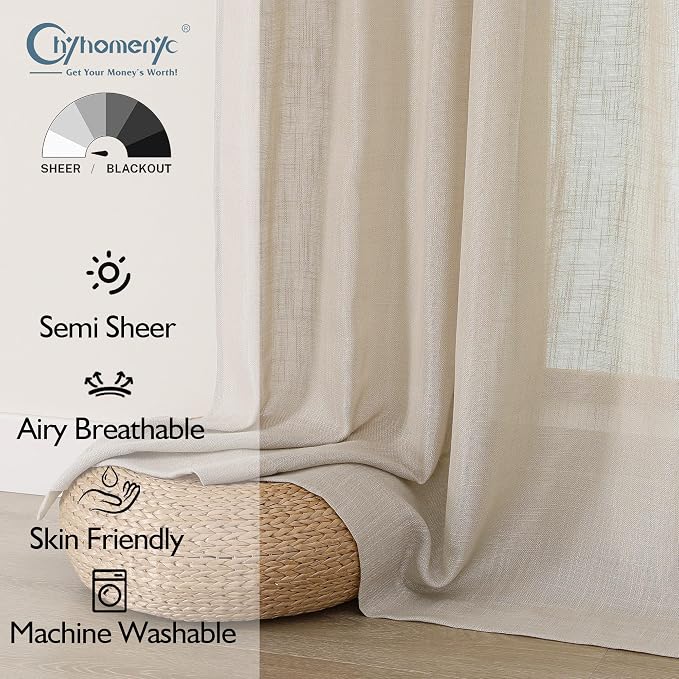 Chyhomenyc Semi Sheer Curtains 96 Inches Long 2 Panels - Image 2
