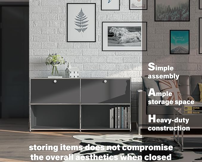 Metal Sideboard with 2 Flap Doors, DIY Modern Home Furnishing, Foyer - Image 3
