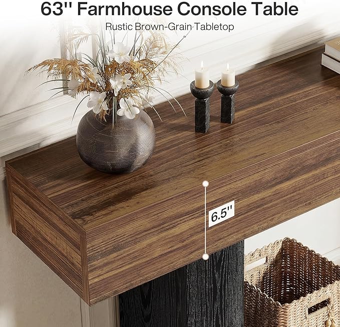 Tribesigns 63" Console Table, Farmhouse 2-Tier Entryway Table - Image 6