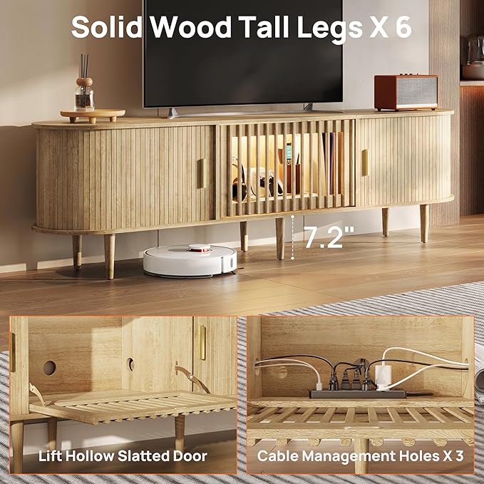 70" Fluted Mid Century Modern TV Stand - Image 5