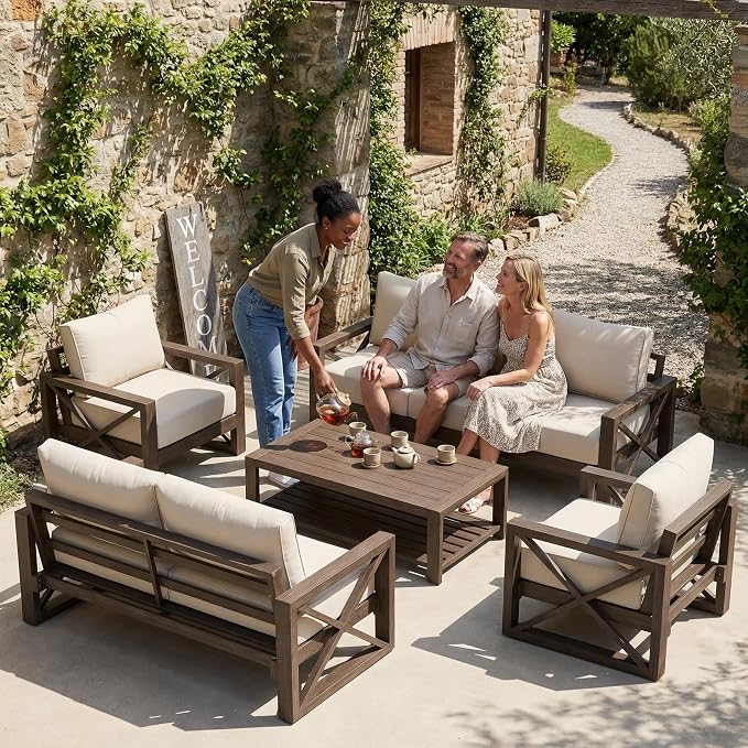 UDPATIO Aluminum Patio Furniture Set, Faux Wood Grain Modern Outdoor Furniture - Image 4