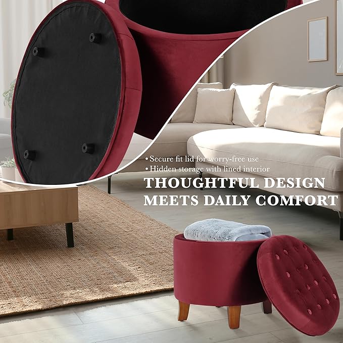 Homepop Home Decor | Upholstered Round Velvet Tufted Foot Rest Ottoman | Ottoman - Image 4