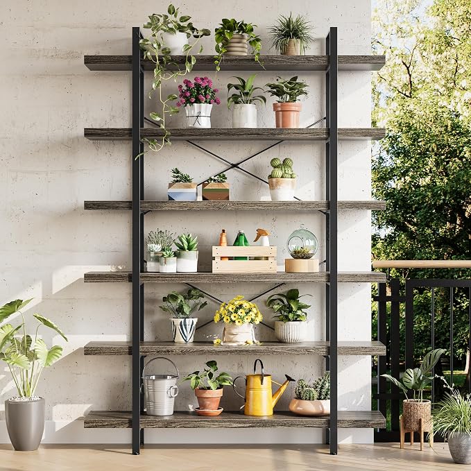 OtterOasis Bookshelf Set, Heavy Duty 6-Tier Industrial Bookcase, 120lbs Shelf - Image 5