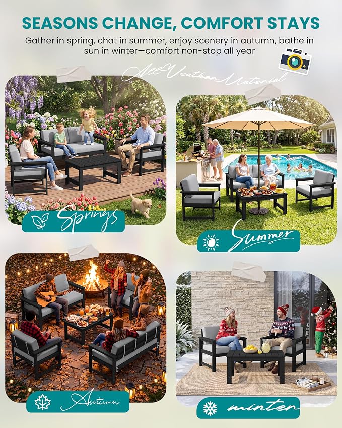 SERWALL 8 Pieces HDPE Outdoor Conversation Sofa Set - Image 9