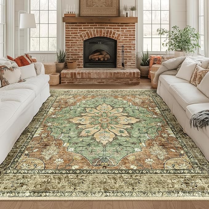 RELEANY Area Rugs Square 8ft Washable Non-Slip, Floral Vintage Distress Print - Image 3