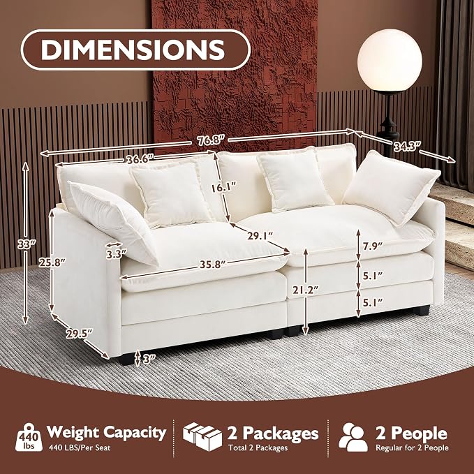 Ihanherry Cloud Sofa 77 Inch Loveseat, Modern Sectional Couch, 2-Seats Sofa - Image 2