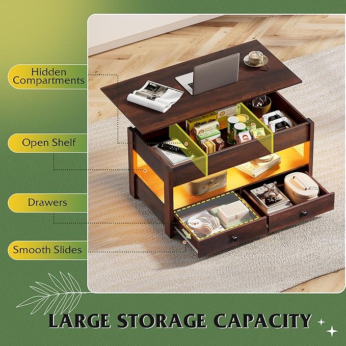 WLIVE Coffee Table, Lift Top Coffee Table - Image 6