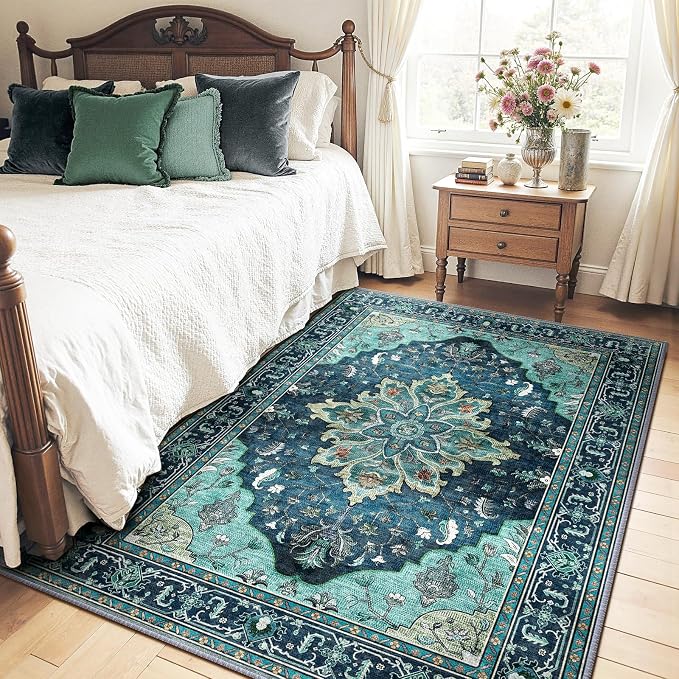 RELEANY Area Rugs 5'x7' Washable Non-Slip, Floral Vintage Distress Print - Image 2