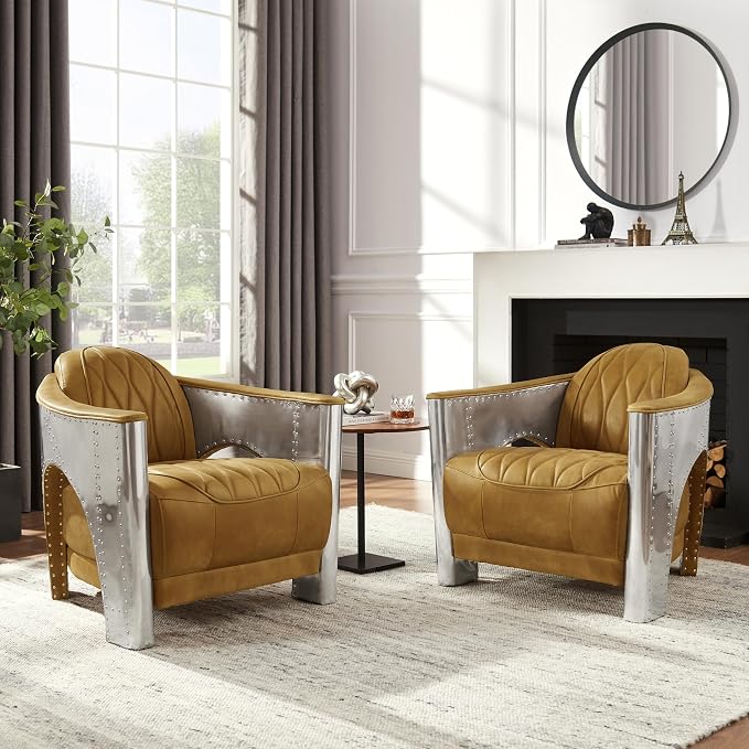 Art Leon Genuine Leather Chair, Mid Century Industrial Accent Arm Chair - Image 7