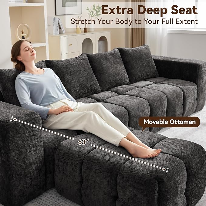 160" Boneless Couch, Oversized Cloud L Shaped Couch, Modular Sectional Sofa - Image 4