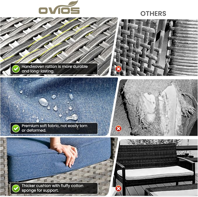 ovios 5 Pieces Patio Furniture Set, Outdoor Wicker Sofa Couch - Image 7