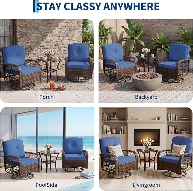 3-Piece Outdoor Patio Furniture Set, 2 Swivel Rocking Chairs and Tempered Glass - Image 6