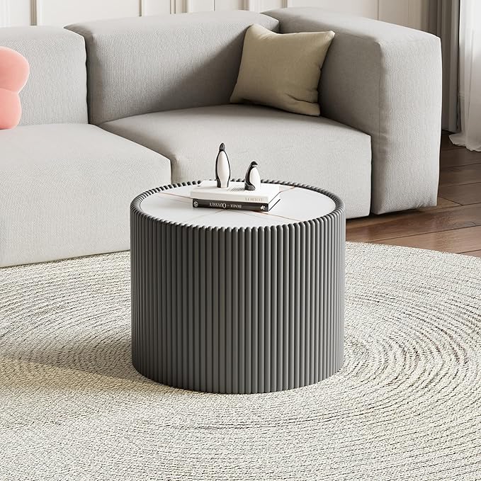 SSLine Round Drum Coffee Table Set of 2 Modern Sintered Stone Top Nesting - Image 4