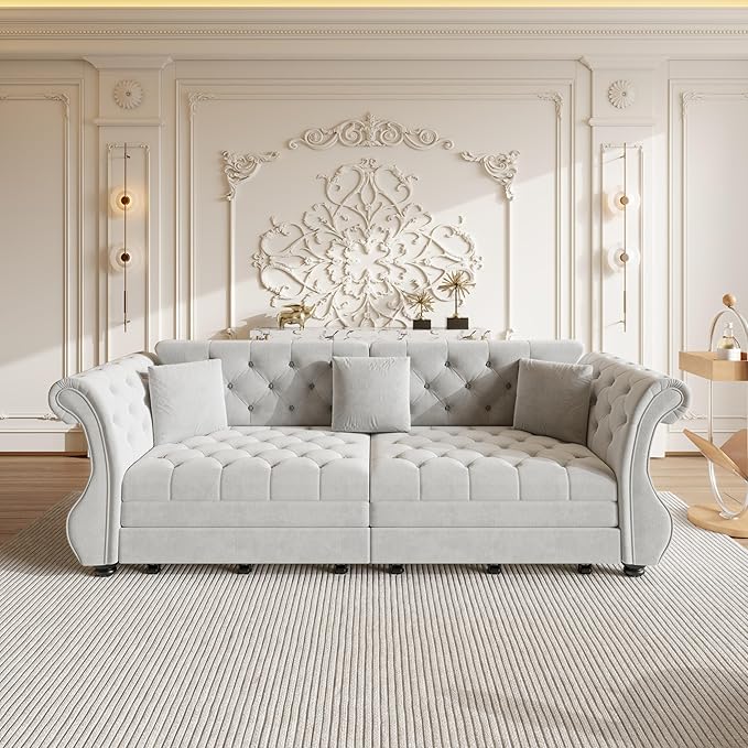 97.6" Oversized Pull Out Sofa Bed, Chesterfield Velvet Sleeper Sofa Couch - Image 6