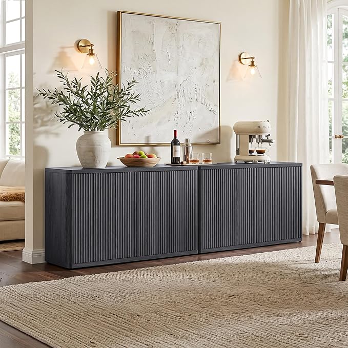 SICOTAS Buffet Cabinet with Storage Accent Sideboard with 8 Doors 132.6" Fluted - Image 2