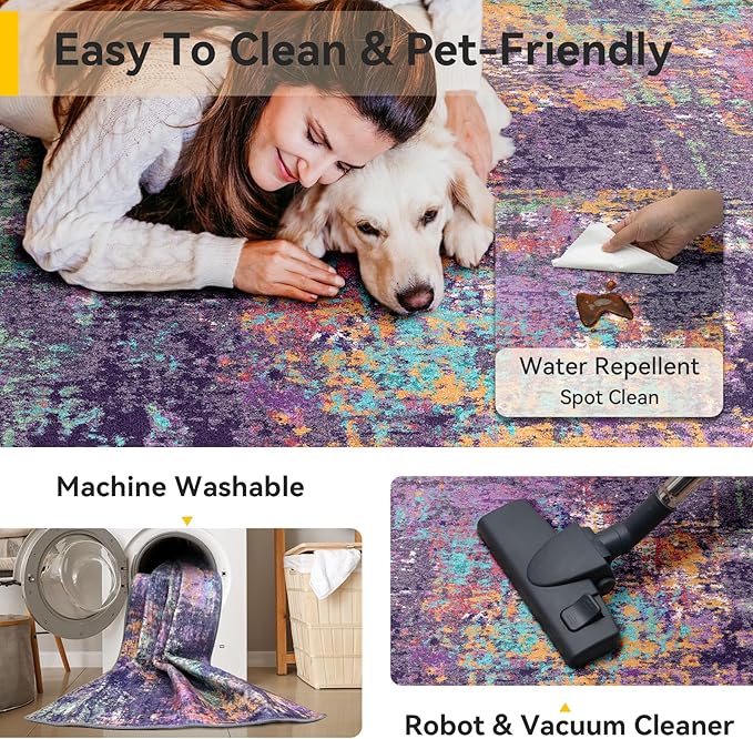 RELEANY Washable Area Rugs 8ft Non-Slip Modern Abstract Soft - Image 4