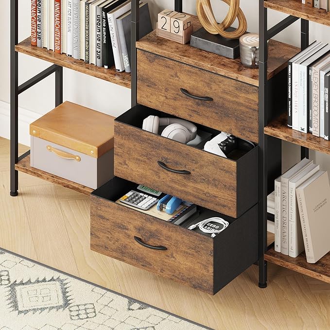 AFLUI Triple Bookshelf with 3 Fabric Drawers, 6-Tier Book Shelf and 10 Display - Image 4