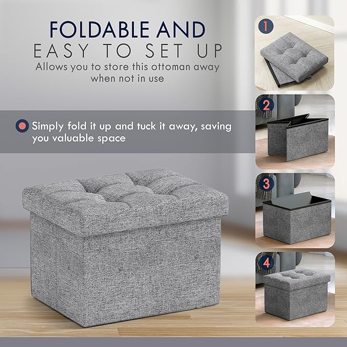 Ornavo Home Small Storage Ottoman, Foldable Collapsible Rectangle Linen Ottoman - Image 5