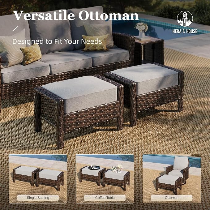 HERA'S HOUSE Grey Patio Furniture Set, High Back Wicker Sofa, Swivel Chairs - Image 8