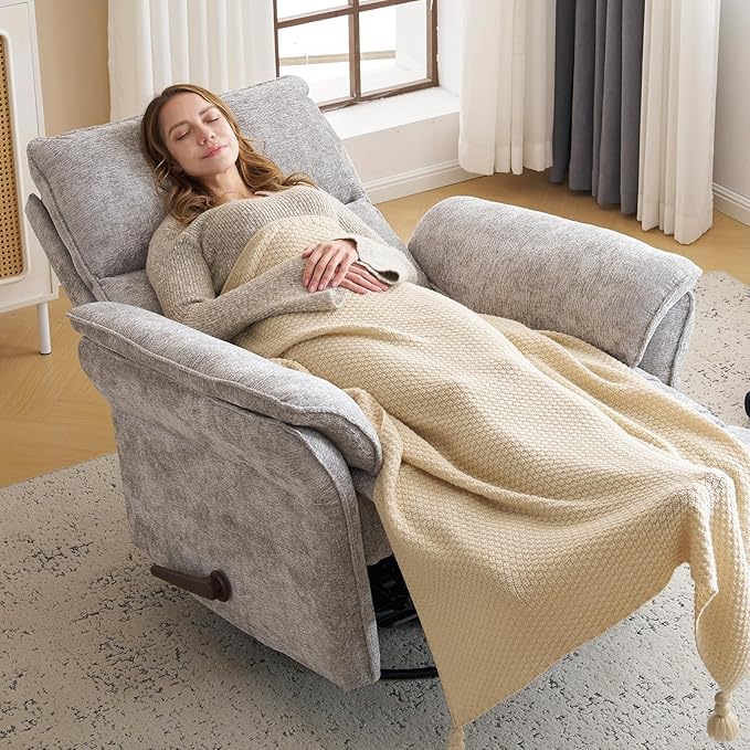 Oversized Glider Rocker Recliner, Chenille Rocking Nursery Chair - Image 3