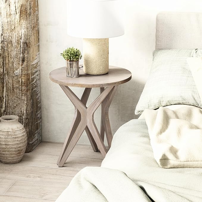 Pedestal Farmhouse End Table, Distressed Top - Image 5