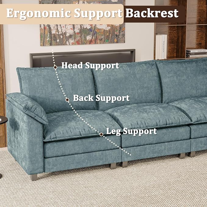 JUMMICO 118.9" Modular Sectional Cloud Couch 3-Seat Sofa Set - Image 6