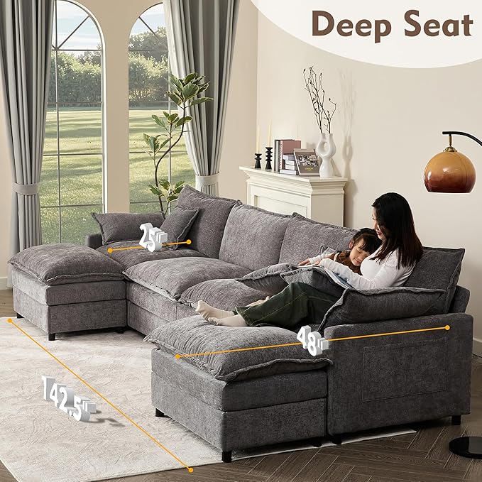 GOSUHI 142.5" U Shaped Couch, Modular Sectional Sofa, 3-Seater Comfy Cloud Couch - Image 4