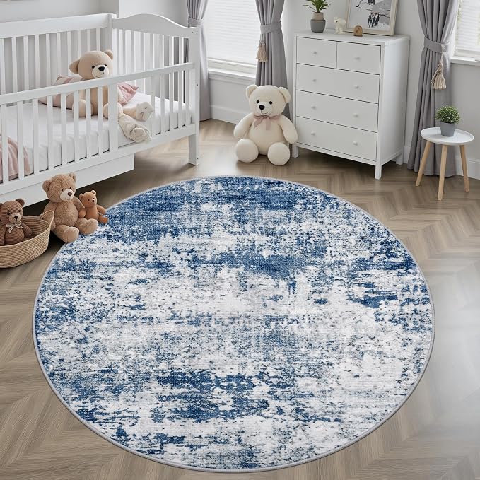 Round Area Rug for Living Room: 5 ft Washable Modern Abstract Soft Thin Rug - Image 3