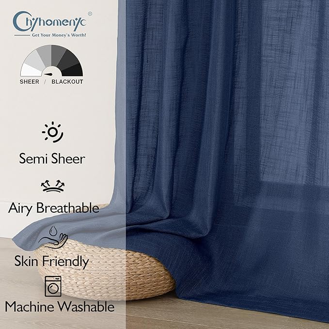 Chyhomenyc Navy Blue Semi Sheer Curtains 84 Inches Long 2 Panels Set, Light - Image 2