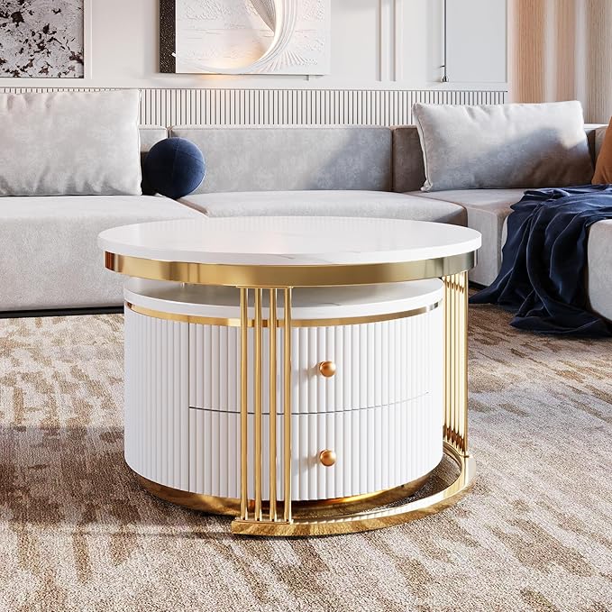 Modern 2 Pieces White Round Nesting Coffee Table - Image 3