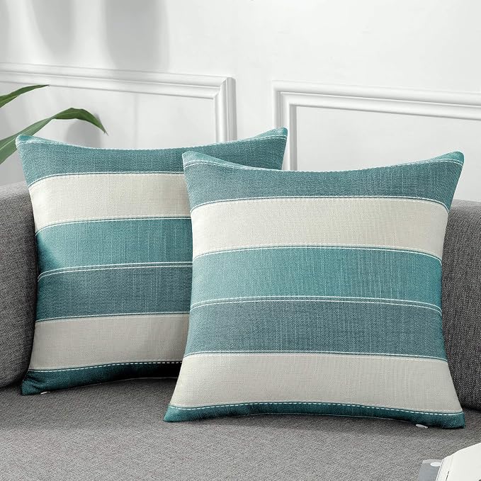 AmHoo Pack of 2 Farmhouse Stripe Check Throw Pillow Covers Set Case Cotton by AmHootextile