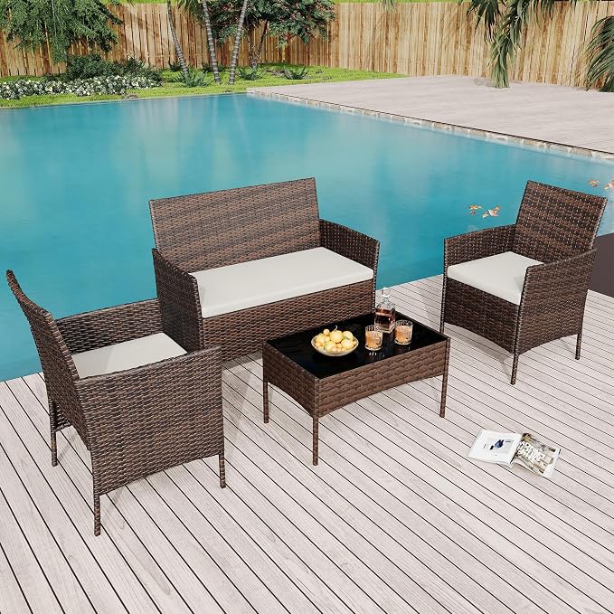 4-Piece Patio Furniture Set, Outdoor Wicker Conversation Set - Image 8