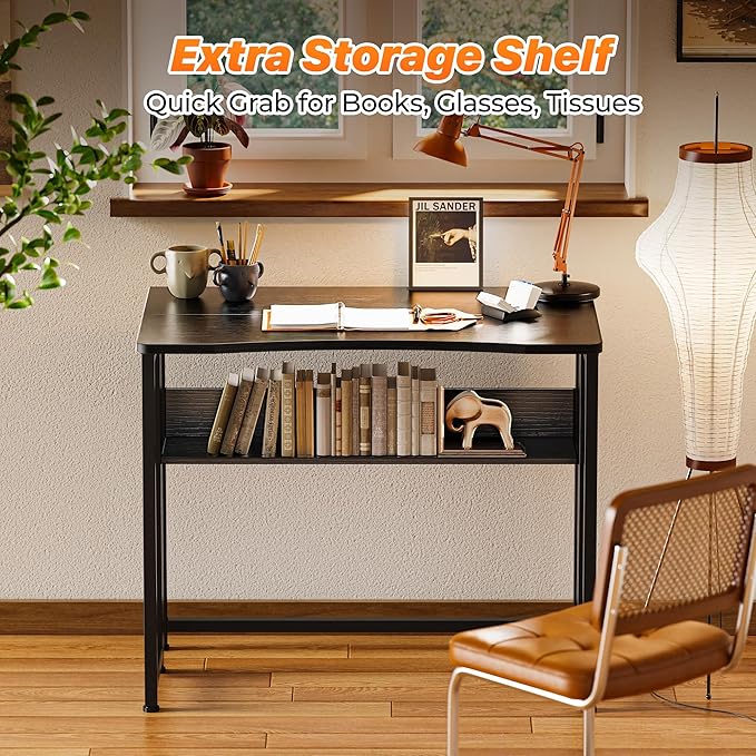 Huuger Folding Desk with Storage Shelf, 31.5 Inch Foldable Computer Table - Image 6