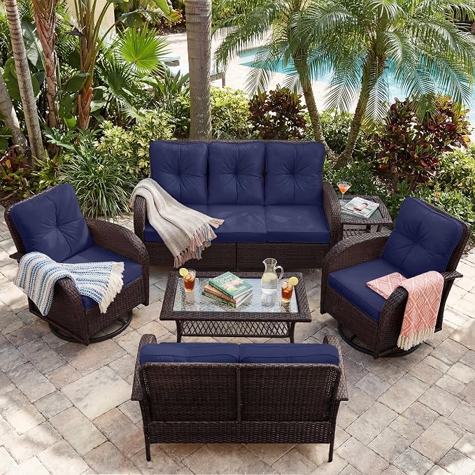 UPHA 6 Pieces Patio Furniture Sets, Wicker Outdoor Sofa Set - Image 5