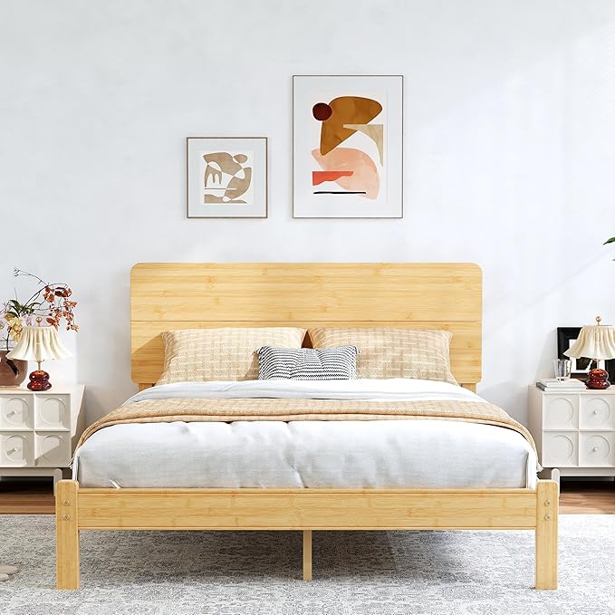 BOSRII 12in High Solid Bamboo Wood Platform Queen Size Bed Frame by FORYOURBETTERSLEEP