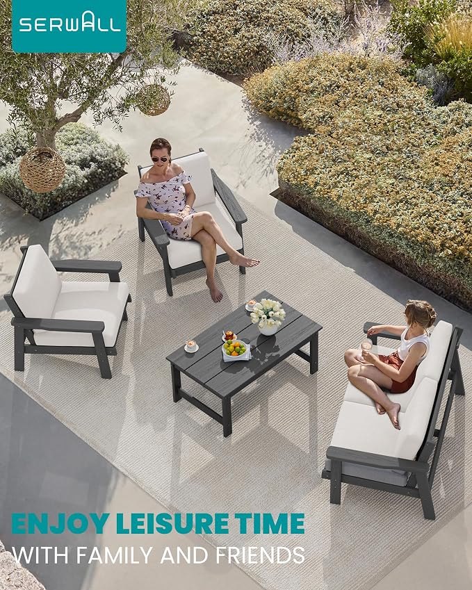SERWALL Outdoor Patio Furniture Set, 5 Piece HDPE Patio Conversation Sets - Image 9
