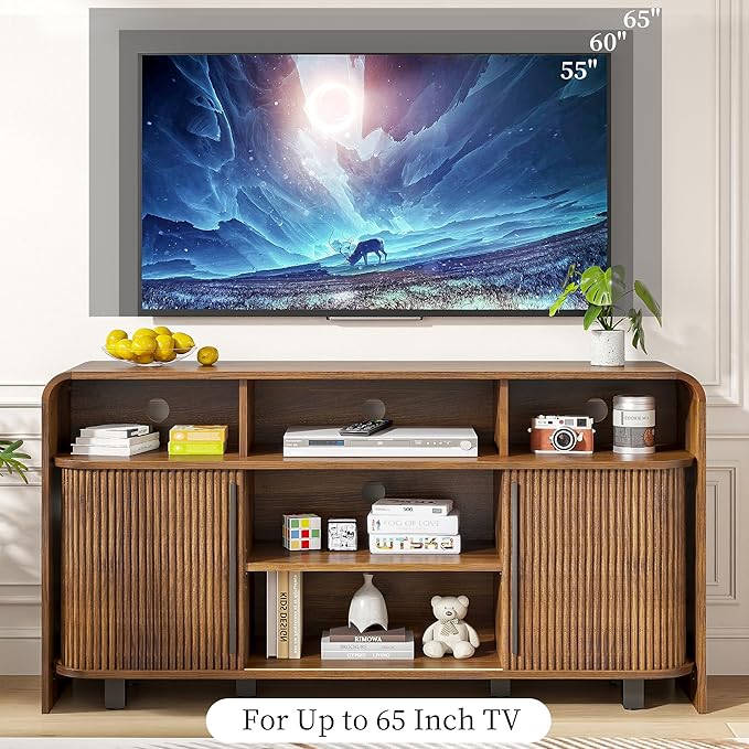 Small Fluted TV Stand for Bedroom, Mid Century Modern Media TV Console for 55 - Image 4