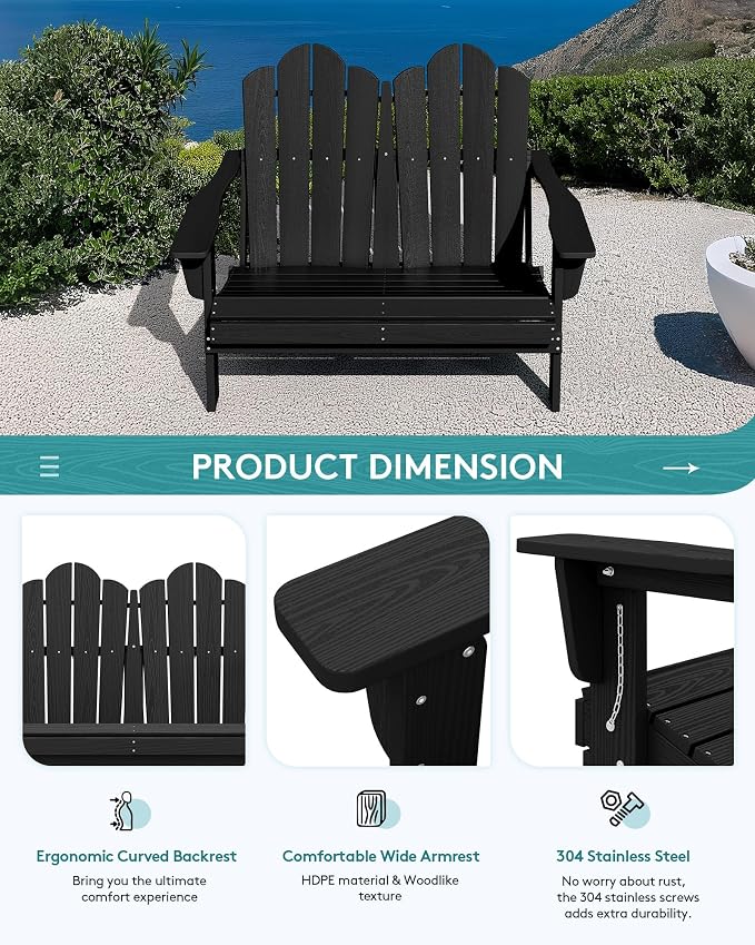 SERWALL 5 Pieces HDPE Patio Adirondack Chair Set, 2 Adirondack Chair - Image 7