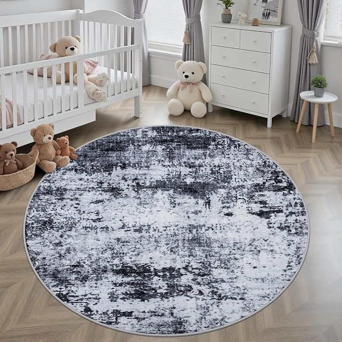 Round Area Rug for Living Room: 8 ft Washable Modern Abstract Soft Thin Rug - Image 4