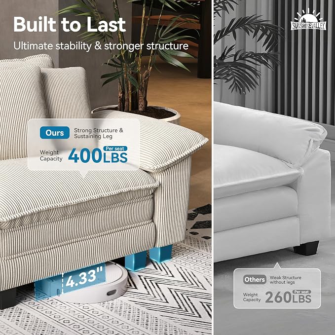 SUNSHINE VALLEY Sofa and Loveseat Set, Oversized Corduroy Modular Love seat and - Image 5