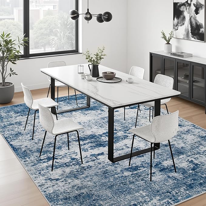 5x5 Area Rug Living Room Rug: Washable Modern Abstract Soft Thin Rug Indoor - Image 4