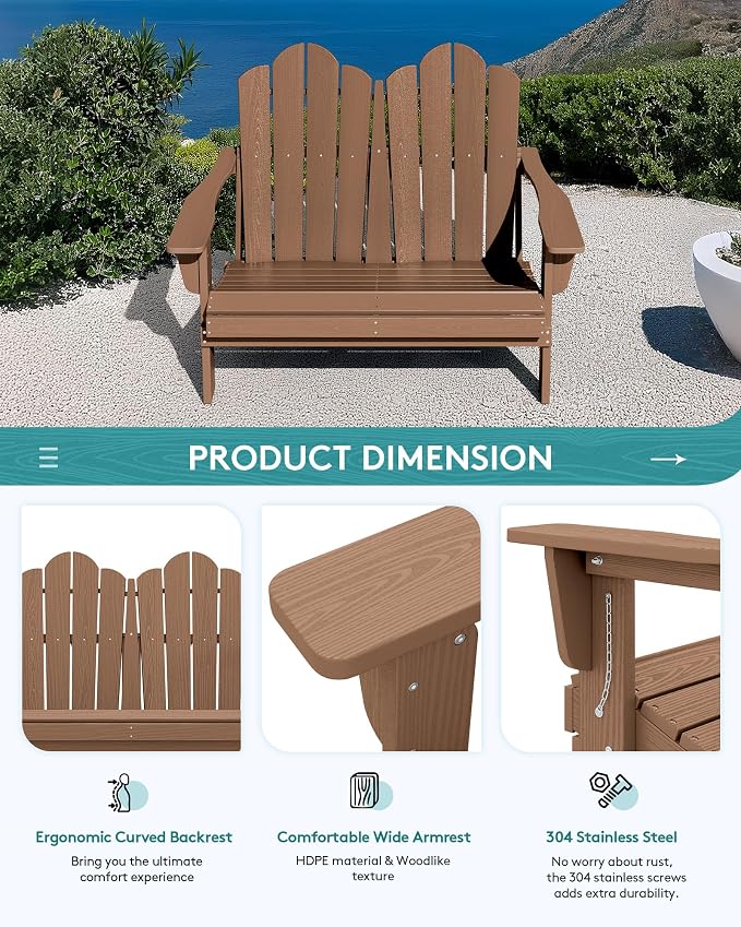 SERWALL Folding Adirondack Bench, HDPE All-Weather Adirondack Loveseat Set of 2 - Image 6