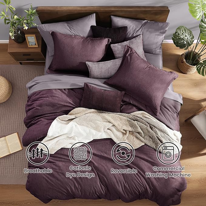 Monbix Super King Comforter Set, Italian Plum Cationic Dyeing Bedding Set - Image 2