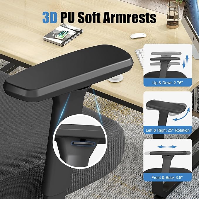 Ergonomic Office Chair with Footrest – Adjustable Lumbar Support, 3D Armrests & - Image 4