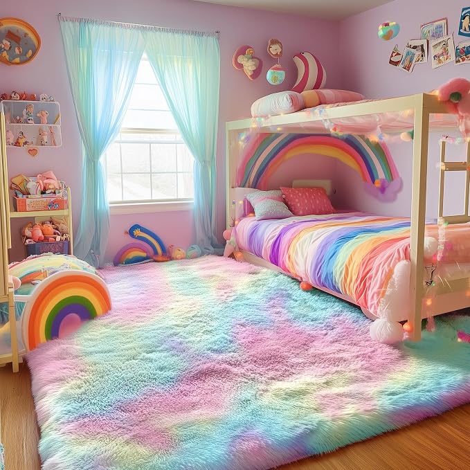 PAGISOFE Rainbow Rugs 6x9, Large Fluffy Soft Carpet, Plush Shaggy Rugs - Image 8